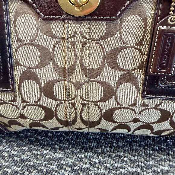 Coach Hampton Turnlock Shoulder Handbag w/Signature Brown Leather Canvas 15”x11” - Picture 4 of 16